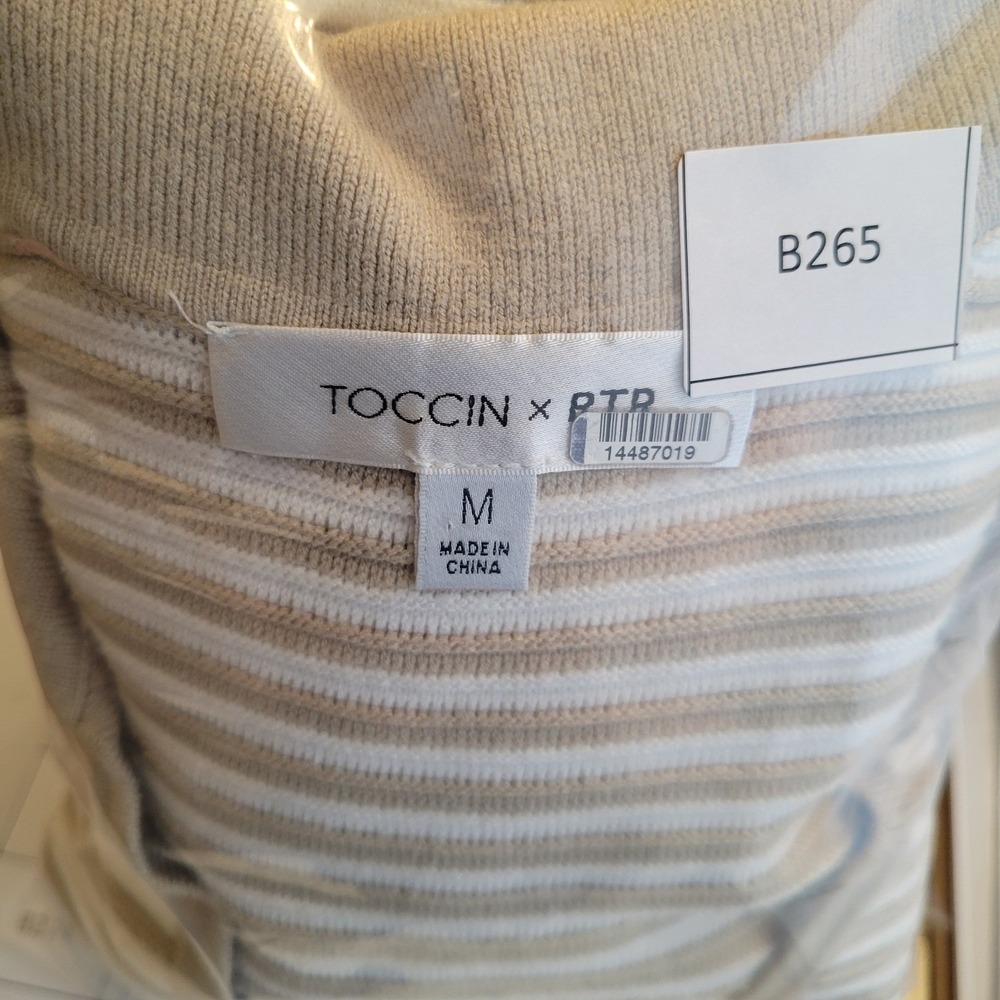 Toccin Womens Tank Striped Ribbed Knit Henley Short Dress Size Medium Tan Tennis - Picture 9 of 9
